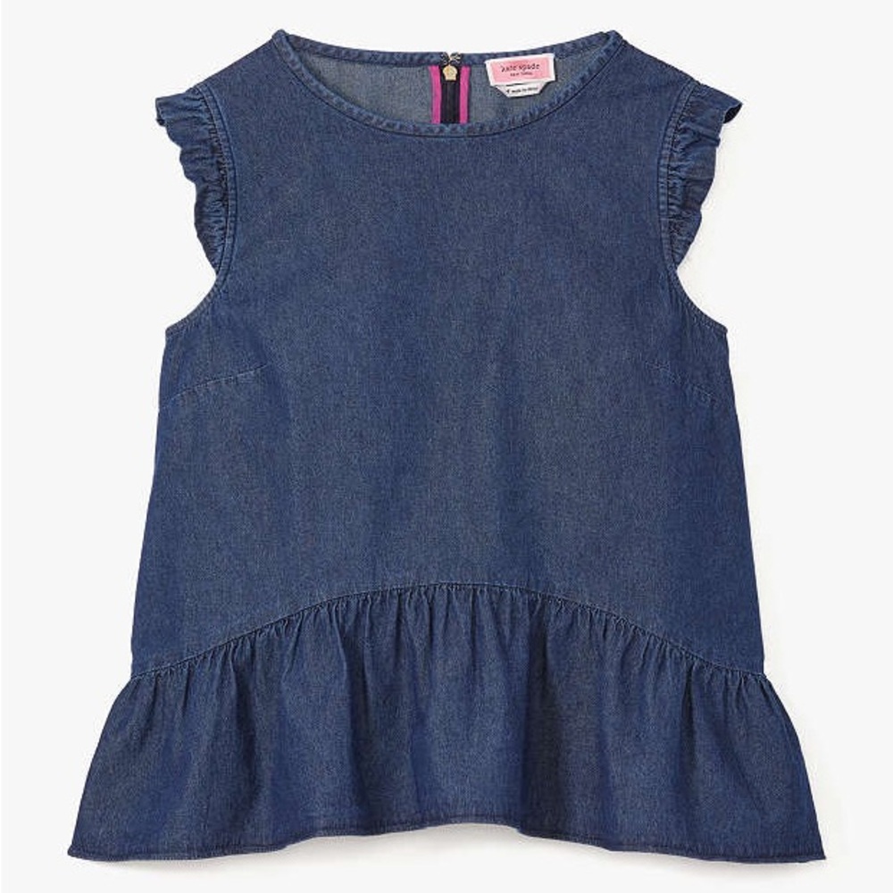SOLD IN STORE Kate Spade Chambray Flounce Top Size 8 - Picture 2 of 13